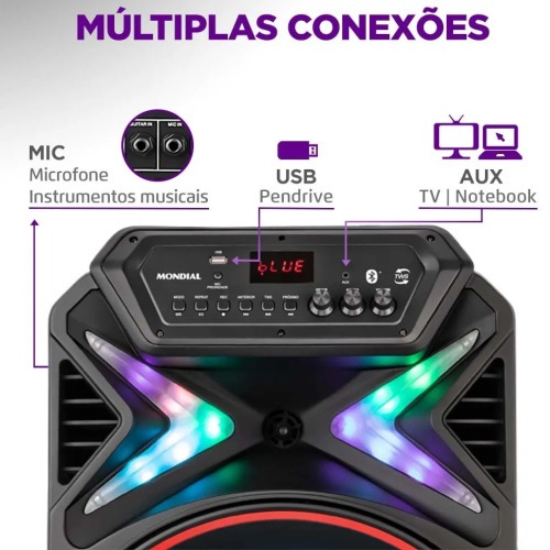 Caixa de som amplificada 700W RMS Bluetooth e FM Connect lights Plus - CM-700  110V/220V Caixa de som amplificada 700W RMS Bluetooth e FM Connect lights Plus - CM-700  110V/220V