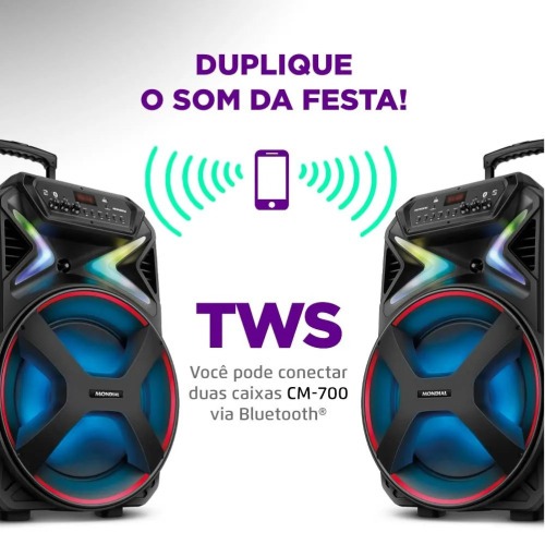 Caixa de som amplificada 700W RMS Bluetooth e FM Connect lights Plus - CM-700  110V/220V Caixa de som amplificada 700W RMS Bluetooth e FM Connect lights Plus - CM-700  110V/220V