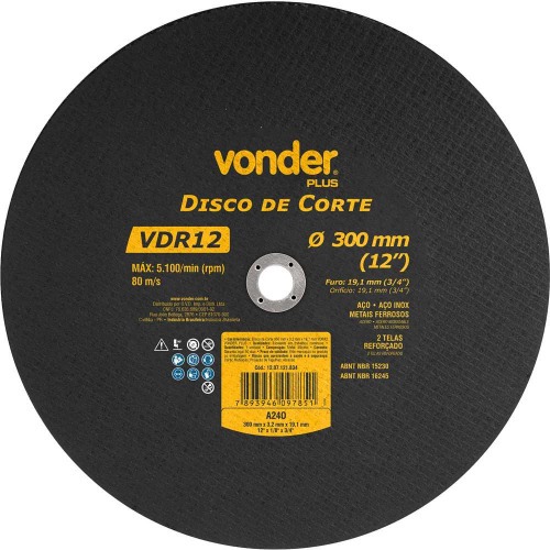 Disco de corte para metal 300 x 3,2 x 19,10 mm VDR 12