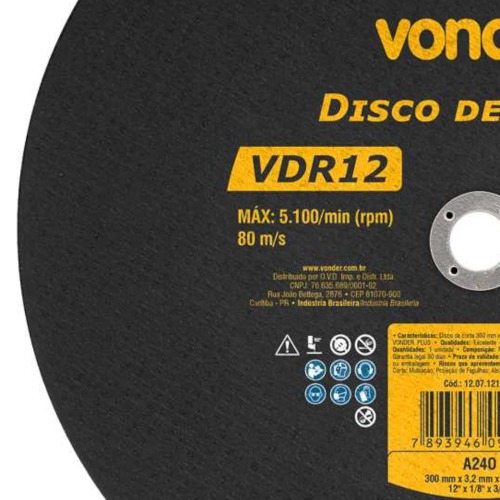 Disco de corte para metal 300 x 3,2 x 19,10 mm VDR 12