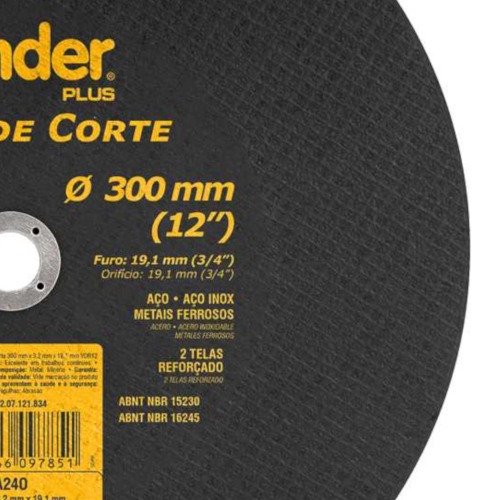 Disco de corte para metal 300 x 3,2 x 19,10 mm VDR 12