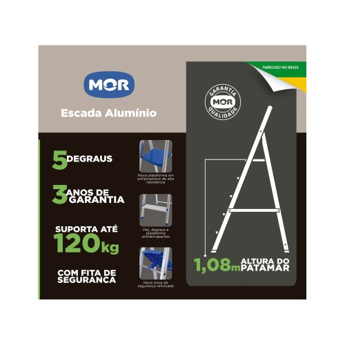 Escada de alumínio 5 degraus modelo residencial - 5103 Escada de alumínio 5 degraus modelo residencial - 5103