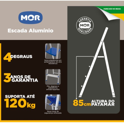 Escada de alumínio 4 degraus modelo residencial - 5102 Escada de alumínio 4 degraus modelo residencial - 5102