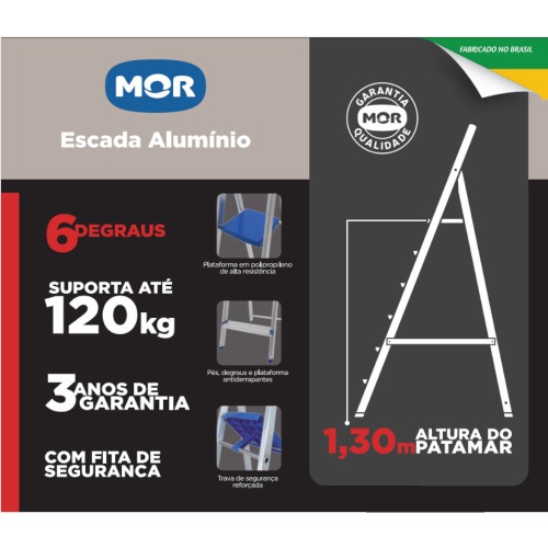 Escada de alumínio 6 degraus modelo residencial - 5104 Escada de alumínio 6 degraus modelo residencial - 5104