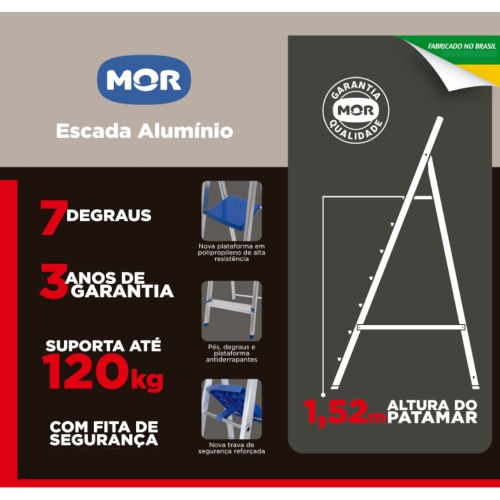 Escada de alumnio 7 degraus modelo residencial - 5105