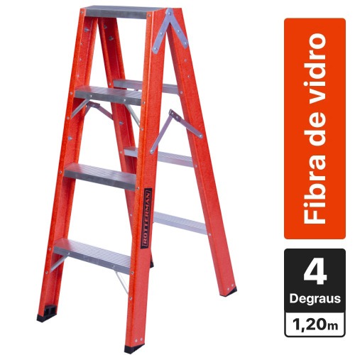 Escada tesoura dupla em fibra de vidro 4 degraus 1,20 m - ESC04120  Escada tesoura dupla em fibra de vidro 4 degraus 1,20 m - ESC04120