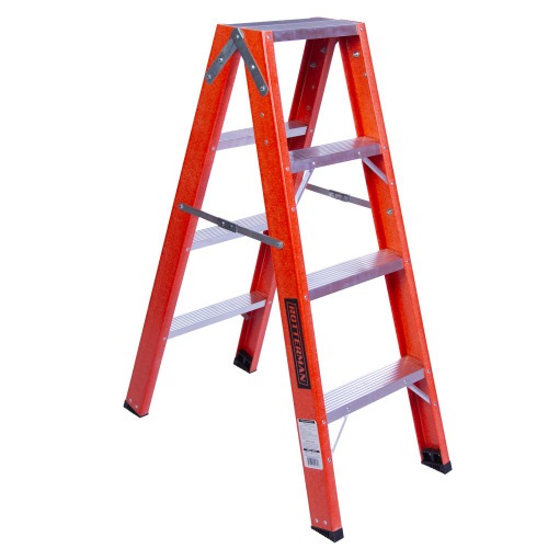 Escada tesoura dupla em fibra de vidro 4 degraus 1,20 m - ESC04120  Escada tesoura dupla em fibra de vidro 4 degraus 1,20 m - ESC04120