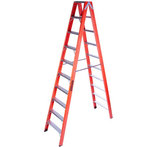 Escada tesoura dupla em fibra de vidro 10 degraus 3 m - ESC10300 Escada tesoura dupla em fibra de vidro 10 degraus 3 m - ESC10300