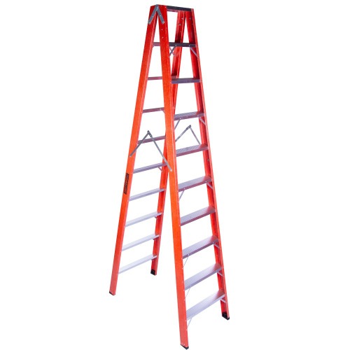 Escada tesoura dupla em fibra de vidro 10 degraus 3 m - ESC10300 Escada tesoura dupla em fibra de vidro 10 degraus 3 m - ESC10300