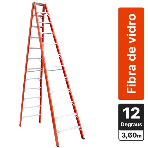 Escada tesoura dupla em fibra de vidro 12 degraus 3,60 m - ESC12360 Escada tesoura dupla em fibra de vidro 12 degraus 3,60 m - ESC12360