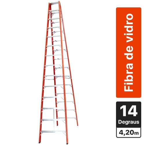 Escada de fibra de vidro 14 degraus 4,2 m modelo americana dupla - ESC14420 Escada de fibra de vidro 14 degraus 4,2 m modelo americana dupla - ESC14420