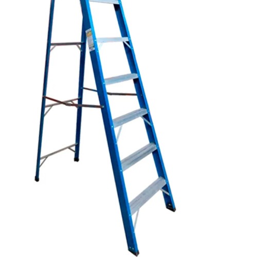 Escada tesoura simples em fibra de vidro 7 degraus + patamar 2,40 m- Premium