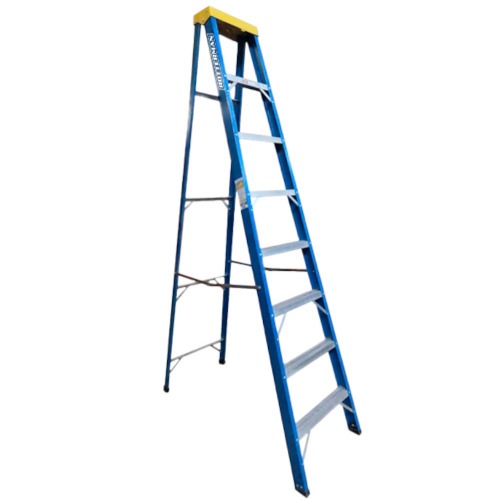 Escada tesoura simples em fibra de vidro 7 degraus + patamar 2,40 m- Premium