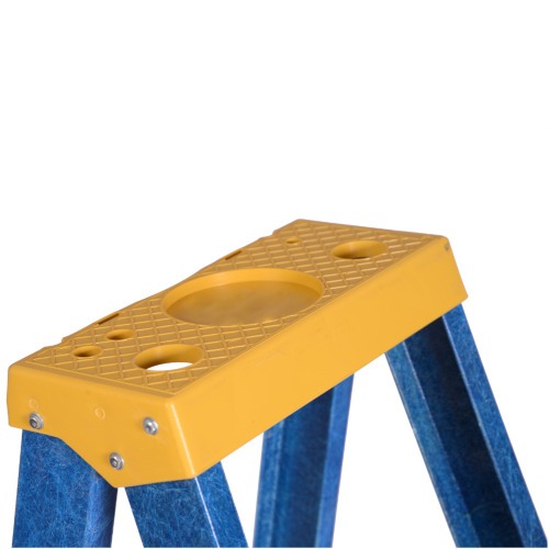 Escada tesoura simples em fibra de vidro 6 degraus + patamar 2,10 m- Premium