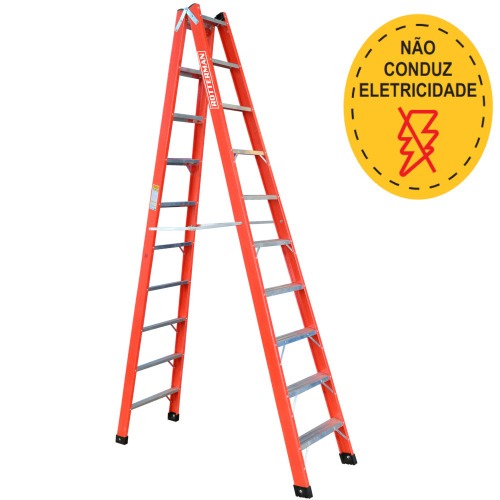 Escada tesoura dupla em fibra de vidro 10 degraus 3,0 m - Profissional