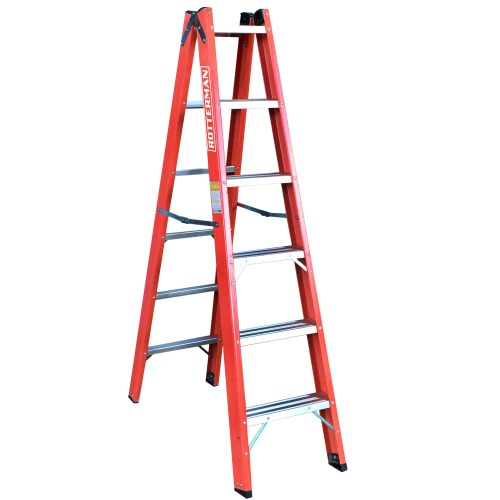 Escada tesoura dupla em fibra de vidro 6 degraus 1,80 m - Profissional