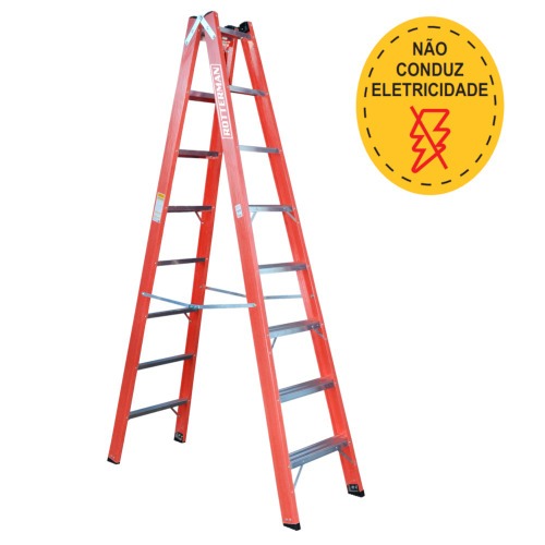 Escada tesoura dupla em fibra de vidro 8 degraus 2,40 m - Profissional