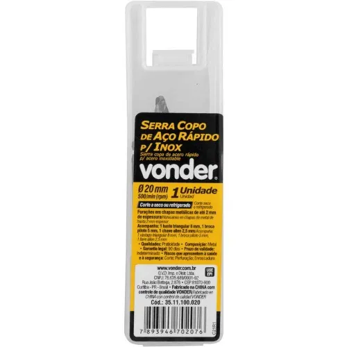 Serra copo de aço rápido 20 mm para inox