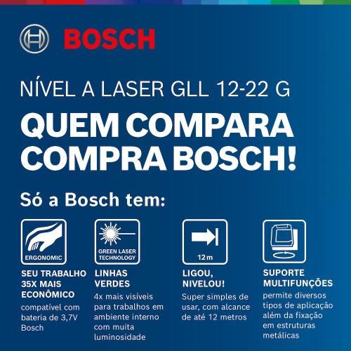 Nível a laser verde 2 linhas alcance de 12 m com suporte giratório acoplado - GLL 12-22 G Nível a laser verde 2 linhas alcance de 12 m com suporte giratório acoplado - GLL 12-22 G