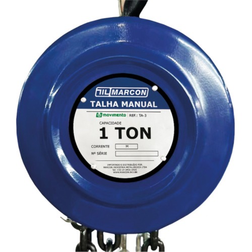 Talha manual com capacidade de 1000 kg e 3 metros de corrente - TA-3 Talha manual com capacidade de 1000 kg e 3 metros de corrente - TA-3
