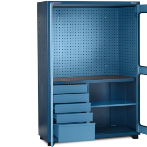 Arm�rio para ferramentas com 1 prateleira 5 gavetas e porta com visores em vidro - AM-1003