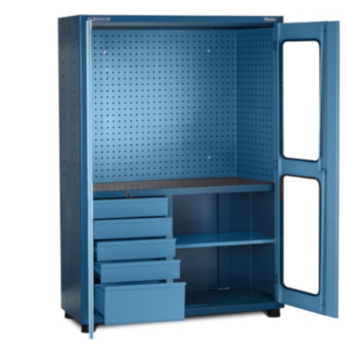 Arm�rio para ferramentas com 1 prateleira 5 gavetas e porta com visores em vidro - AM-1003