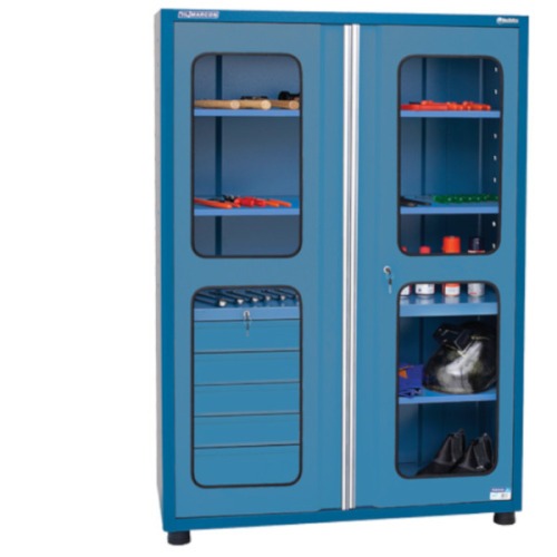 Arm�rio para ferramentas com 3 prateleiras 5 gavetas e portas de vidro - AM-1005