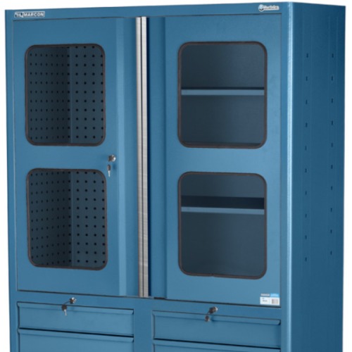 Armário para ferramentas com 3 prateleiras 9 gavetas e portas de vidro - AM-1023 Armário para ferramentas com 3 prateleiras 9 gavetas e portas de vidro - AM-1023