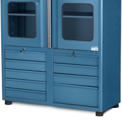 Armário para ferramentas com 3 prateleiras 9 gavetas e portas de vidro - AM-1024 Armário para ferramentas com 3 prateleiras 9 gavetas e portas de vidro - AM-1024