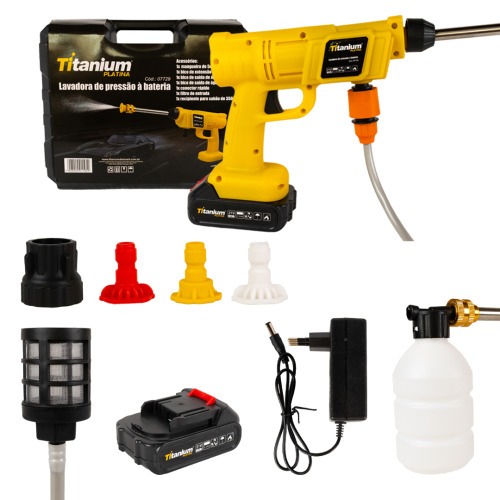 Lavadora de alta presso tipo pistola a bateria 21V com 2 baterias + acessrios - 07729  110V/220V