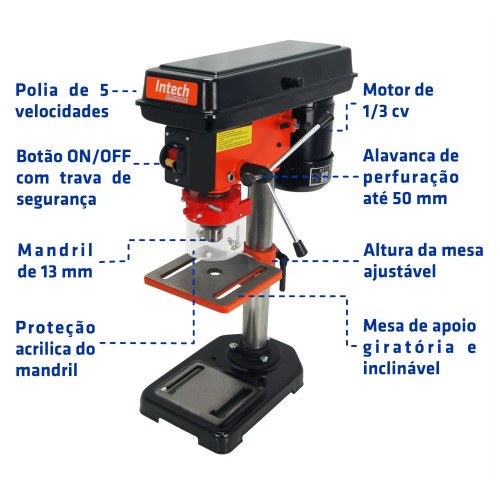 Furadeira de bancada 1/3 hp mandril de 1/2 Furadeira de bancada 1/3 hp mandril de 1/2