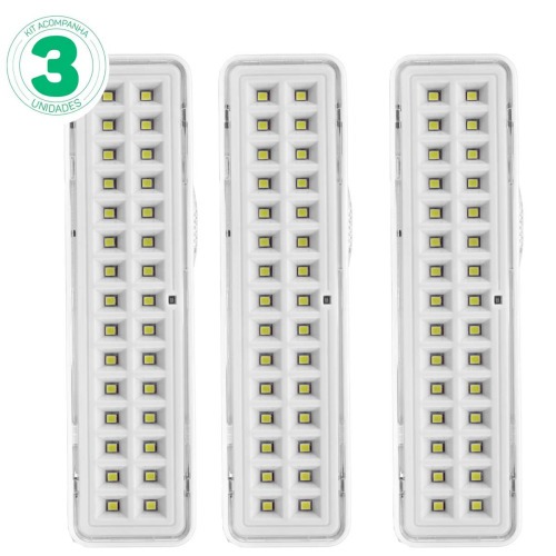 Kit 3 Luminárias de emergência 30 Leds branca  110V/220V Kit 3 Luminárias de emergência 30 Leds branca  110V/220V