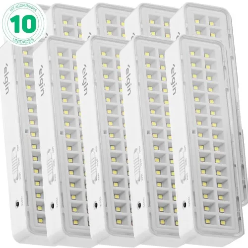 Kit 10 Luminárias de emergência 30 Leds branca  110V/220V