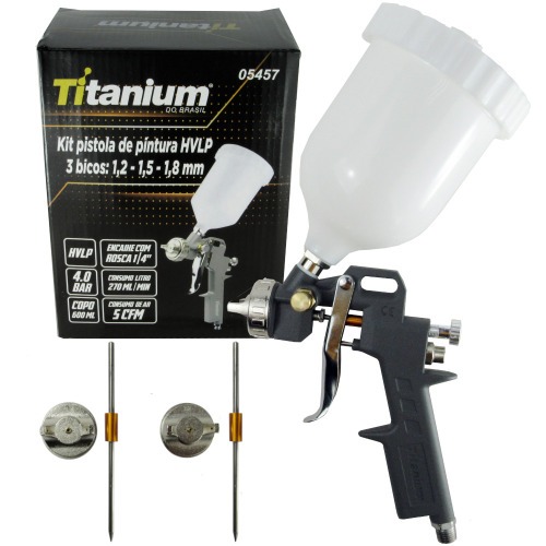 Pistola de pintura HVLP tipo gravidade com 3 bicos 1,2/1,5 e 1,8mm - 05457