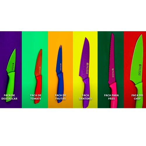 Jogo de facas coloridas inox para cozinha 6 peas - 7914155