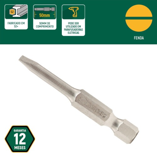 Jogo de bits fenda 3,0 x 50 mm encaixe 1/4