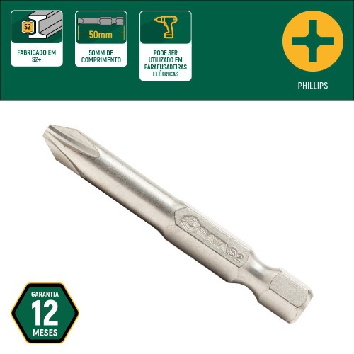 Jogo de bits philips Ph1 x 50mm encaixe 1/4