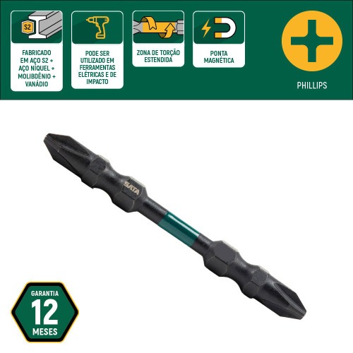 Jogo de bits philips duplo de impacto Ph3 x 65mm encaixe 1/4 Jogo de bits philips duplo de impacto Ph3 x 65mm encaixe 1/4