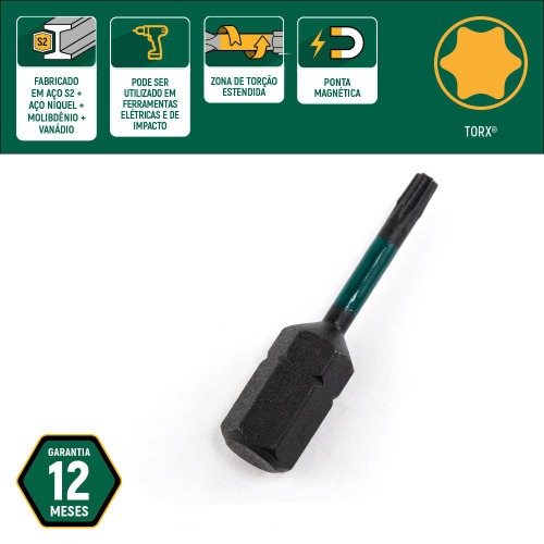 Jogo de bits de impacto hexalobular T10 x 29 mm encaixe 1/4