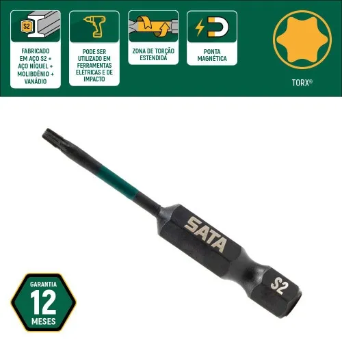 Jogo de bits de impacto hexalobular T10 x 50 mm encaixe 1/4