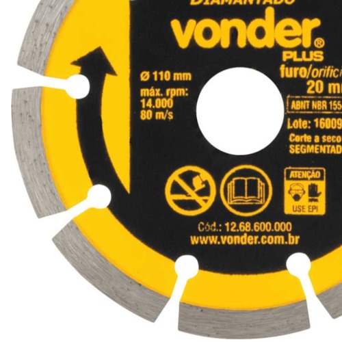 Disco diamantado segmentado 110 mm para alvenaria e concreto