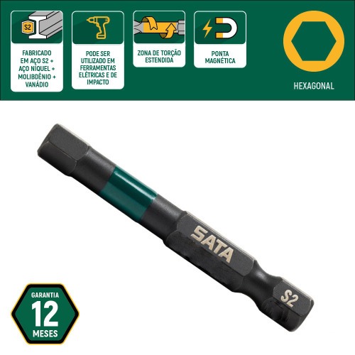 Jogo de bits de impacto hexagonal 4 x 50mm encaixe de 1/4 Jogo de bits de impacto hexagonal 4 x 50mm encaixe de 1/4