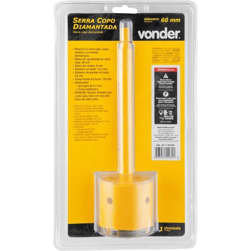 Serra copo diamantada 60 mm com haste