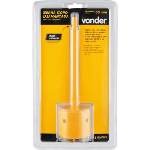 Serra copo diamantada 60 mm com haste