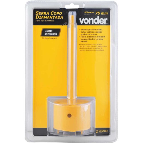 Serra copo diamantada 75 mm com haste Serra copo diamantada 75 mm com haste