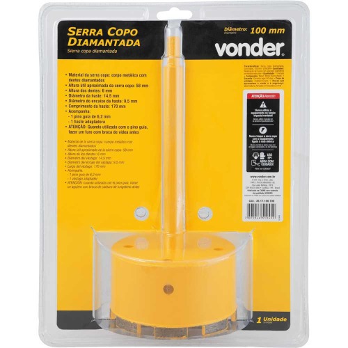 Serra copo diamantada 100 mm com haste