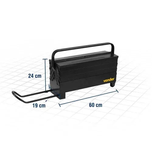 Caixa metálica para ferramentas com 7 gavetas 60,0 x 19,0 x 24,0 cm com roda