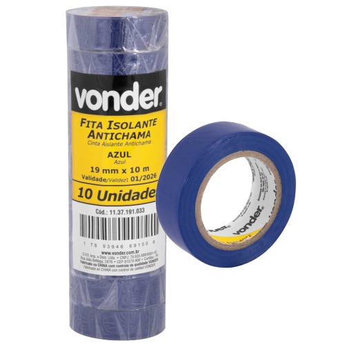 Fita isolante 19 mm x 10 m azul com 10 pe�as