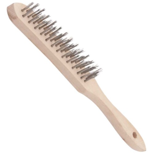 Escova manual com cerdas de a�o inox 3 fileiras com cabo de madeira