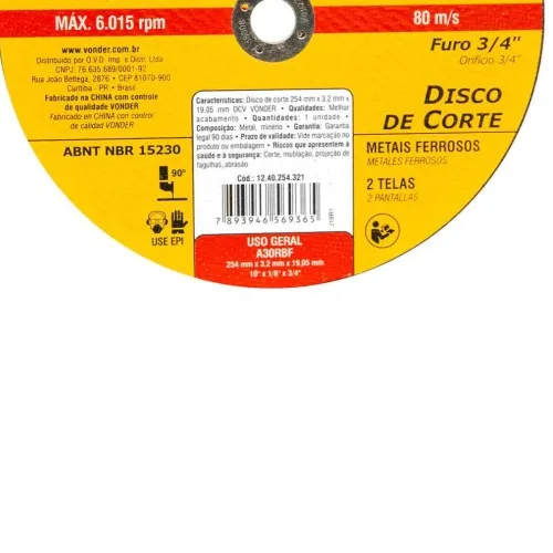 Disco de corte 254 x 3,2 x 19,05 mm - DCV 